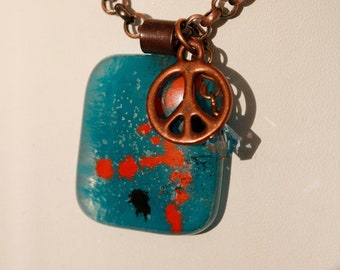 Peace Out Antique Copper and Fused Glass Necklace No. 660