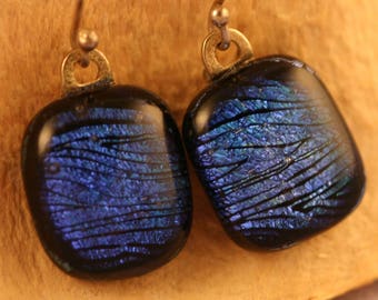 Blue Dichroic Dangle Earrings No. 356