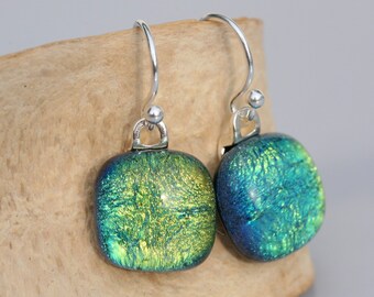 Dichroic Fused Glass Dangle Earrings NO. 5003