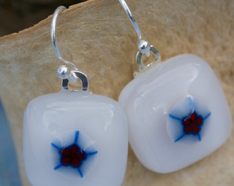 Pretty Fused Glass Flower Earrings No.  230