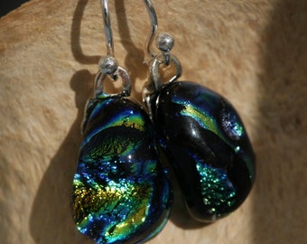 Dichroic Fused Glass Nugget Earrings No.  224