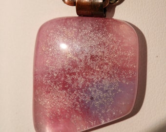 Pink all over Antique Copper and Fused Glass Necklace No. 658