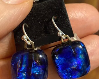 Dichroic Fused Glass dangle Earrings No. 182