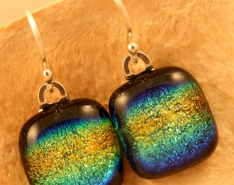 Rainbow Sterling Silver Fused Glass Earrings No. 181