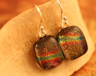 Dichroic Fused Glass Dangle Earrings No.  164