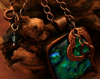 Key to My Heart Antique Copper and Fused Glass Necklace No. 650