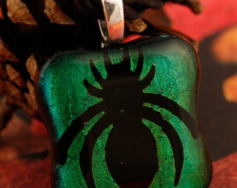 Dichroic Fused Glass Creepy Spider Pendant No. 22687