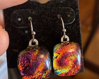 Sterling Silver Fused Glass Dichroic Earrings No. 220