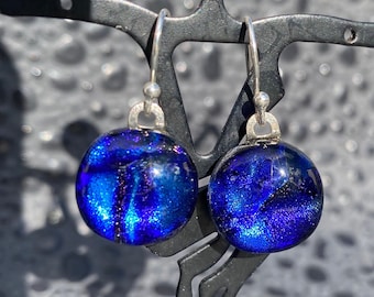 Dichroic Fused Glass dangle Earrings No. 226