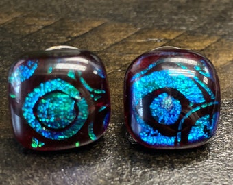 Dichroic fused glass stud earrings No. 204