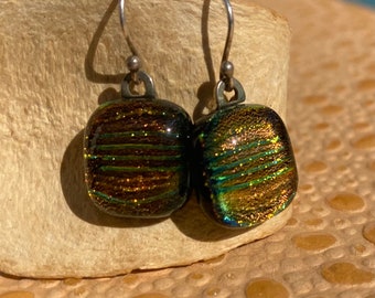 Dichroic Fused Glass Dangle Earrings No. 140