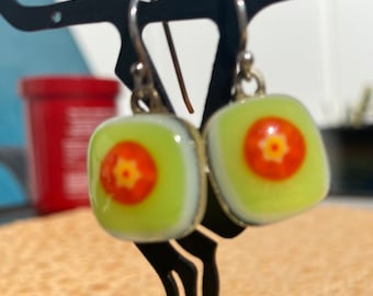 Pretty Fused Glass Flower Earrings No.  222