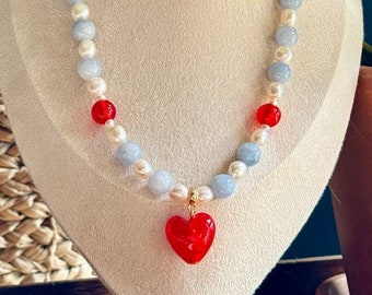 Perles d’eau douce, Murano et Azurlite - collier