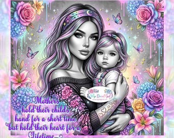 Diseño PNG para envolver vasos para mamá y bebé / Diseño floral pastel para el Día de la Madre (descarga digital)