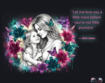 Amor entre madre e hija PNG / Arte floral con mariposas, diseño para vasos (descarga digital)