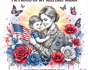 Diseño PNG para vaso "Mamá Militar" / Mamá de la Fuerza Aérea, diseño patriótico para el Día de la Madre (descarga digital)