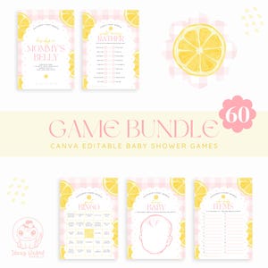 EDITABLE Lemon Baby Shower Games Bundle - Zesty Sweet Pink Lemonade Baby Shower 5&quot;x7&quot; Game Pack - Lemons Canva Template - DIGITAL FILE Only