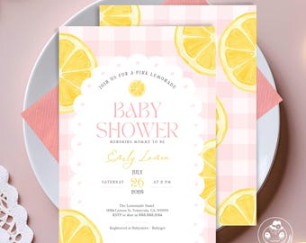 EDITABLE Lemon Baby Shower Invitations - Zesty Sweet Pink Lemonade Baby Shower 5"x7" Invite - Lemon Baby Shower Canva Template -DIGITAL FILE