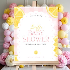 EDITABLE Lemon Baby Shower Welcome Sign - Zesty Sweet Pink Lemonade Welcome Sign 16&quot;x20&quot; or 8&quot;x10&quot; - Canva Template -DIGITAL FILE Only