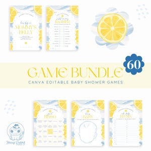 EDITABLE Lemon Baby Shower Games Bundle - Zesty Sweet Lemon Blue Baby Shower 5&quot;x7&quot; Game Pack - Lemonade Canva Template - DIGITAL FILE Only