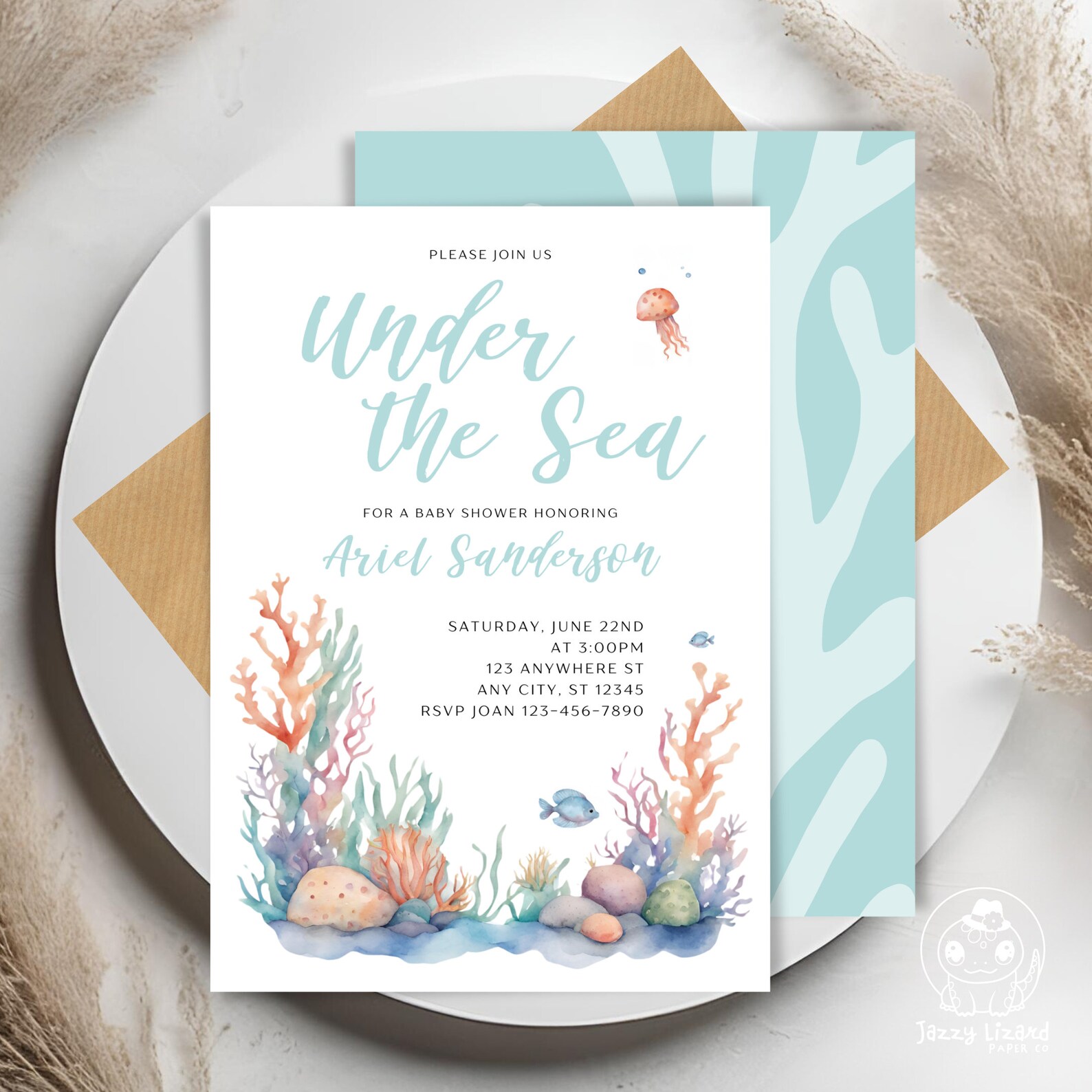 EDITABLE Under the Sea Baby Shower Invitation - Ocean Fish Jellyfish ...