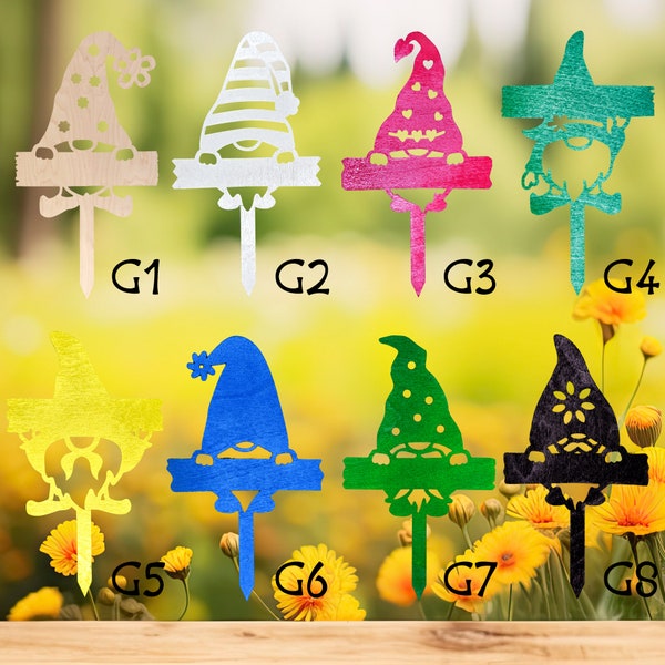 Gnome Garden Markers, Laser Cut Wood, Personalized Garden Gift, Garden Lovers, Personalized Garden/Herb Markers, Custom Plant Markers