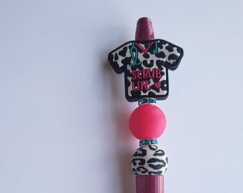 Nurse pen | Custom | Pen| Plastic pen | Scrub life | Nurse | CNA | Healthcare worker | Pink | Leopard print | Gift for nurse | Gift