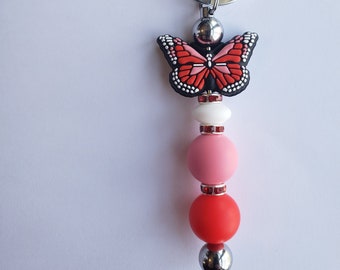 Red Butterfly | Custom| Keychain | Red | Pink | White | Rhinestone | Silicone bead | Gift for her | Gift for mom|