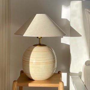 XL SIZE Glazed Ceramic Table Lamp with Fabric Cream Shade, Wabi-Sabi Japandi Style Lighting, Perfect for Bedroom, Living Room, Dining Room