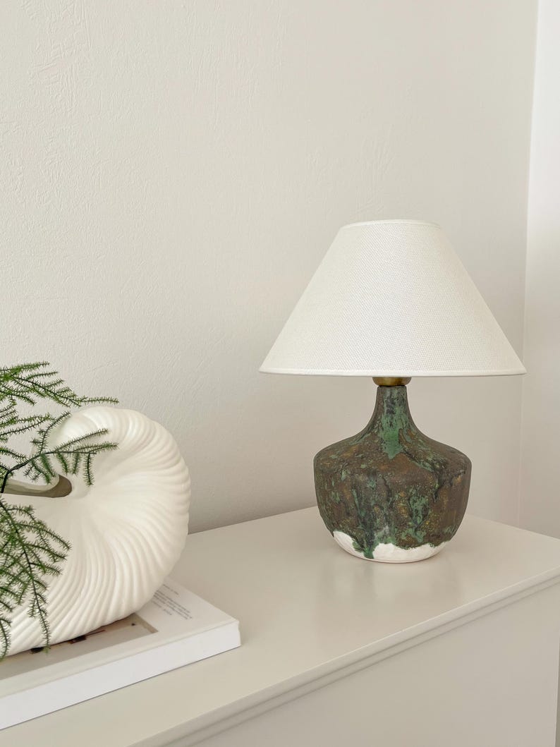Curated visual reference: Visual Reference: Artistic Textured Ceramic Table Lamp With Fabric Shade Rustic