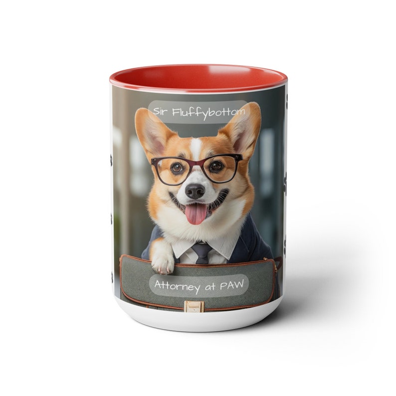 Corgi Lawyer Mug – 'Sir Fluffybottom, Attorney at PAW' Funny Dog-Themed Drinkware – Unique Legal Profession Gift