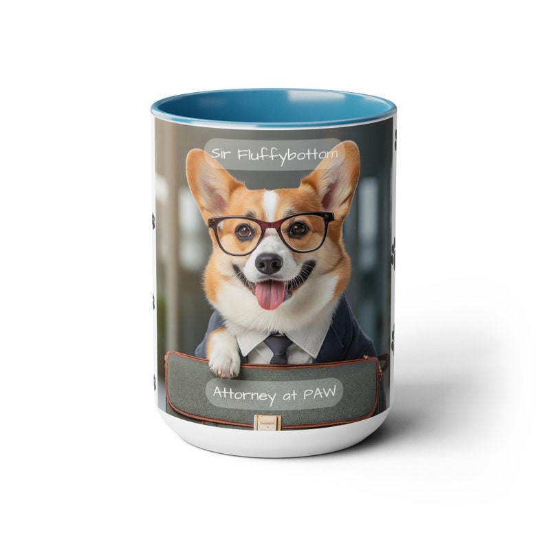 Corgi Lawyer Mug – 'Sir Fluffybottom, Attorney at PAW' Funny Dog-Themed Drinkware – Unique Legal Profession Gift