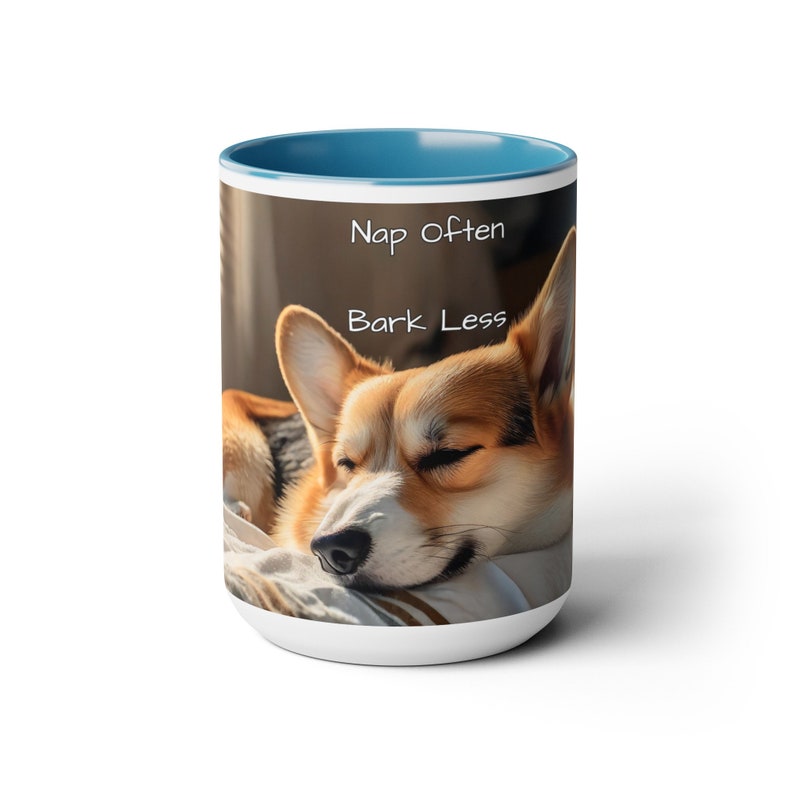 Corgi 'Nap Often Bark Less' Mug – 15oz White Ceramic Coffee Cup with Relaxing Dog Mantra – Perfect Gift for Pet Owners