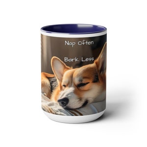 Zen Corgi Mug 'Nap Often, Bark Less' Serene Canine Cup Blue