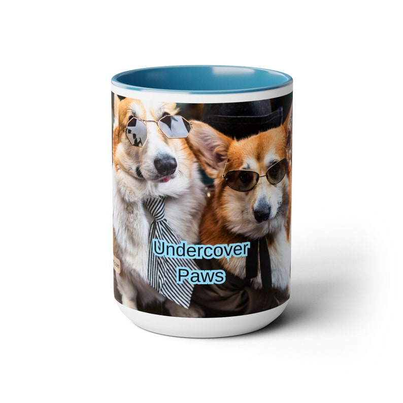 Undercover Paws 15oz Mug – Covert Corgi Detective Design – Large Coffee Cup for Dog Lovers – Whimsical Pet-Inspired Drinkware