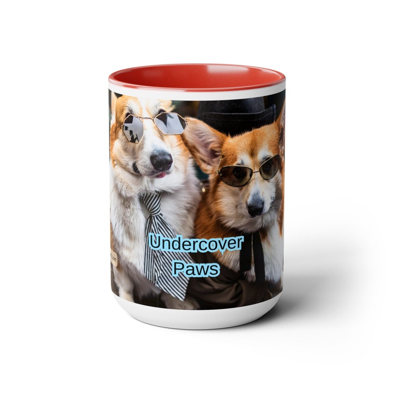 Undercover Paws 15oz Mug – Covert Corgi Detective Design – Large Coffee Cup for Dog Lovers – Whimsical Pet-Inspired Drinkware