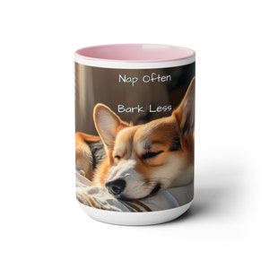 Corgi 'Nap Often Bark Less' Mug – 15oz White Ceramic Coffee Cup with Relaxing Dog Mantra – Perfect Gift for Pet Owners