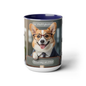 Corgi Lawyer Mug – 'Sir Fluffybottom, Attorney at PAW' Funny Dog-Themed Drinkware – Unique Legal Profession Gift