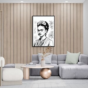 Frida Kahlo Poster, Portrait DIGITAL DOWNLOAD | Frida Kahlo Druck Wandkunst | Schwarz und Weiß | Frida Kunstwerk Bild | Skizzenlinien