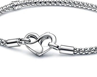 S925 / Plata de ley / Pulsera de cadena de serpiente con hebilla de corazón Pandora / Fit Pandora Charm / Pulsera de dama de honor / Regalo para ella