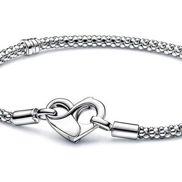 S925 | Argent sterling | Pandora Bracelet chaîne serpent boucle coeur | Charm Fit Pandora | Bracelet de demoiselle d'honneur | Cadeau pour elle