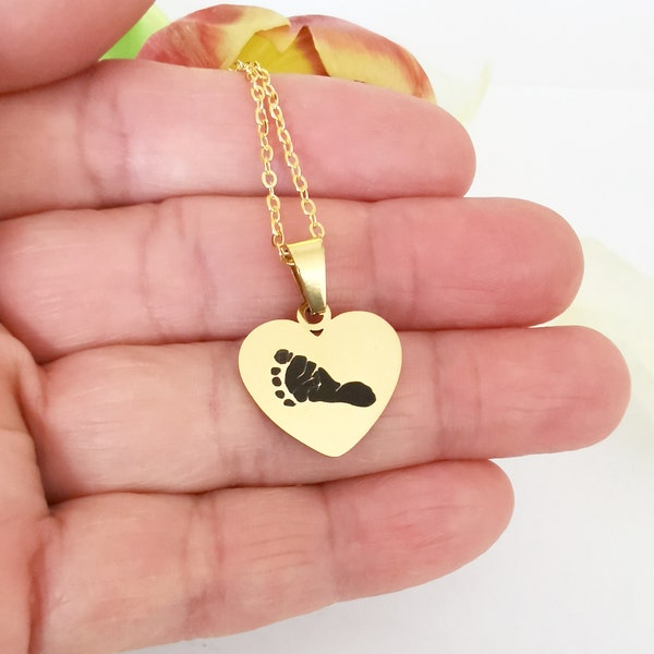 Baby Fußabdruck Herz Anhänger Personalisierter Edelstahl Schmuck Geburt Gold Anhänger