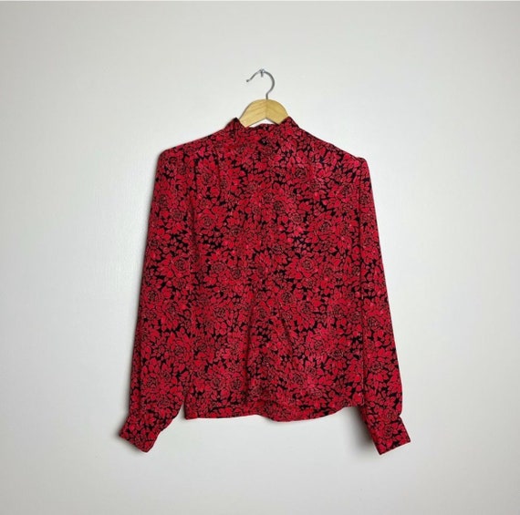 SALE! Vintage Red/Black Floral Blouse Size 8 VGUC - image 1
