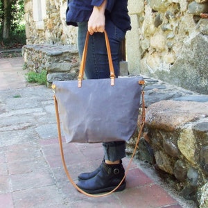 Waxed Canvas Tote With Leather Straps and Zipper, Diaper Bag, Weekender ...