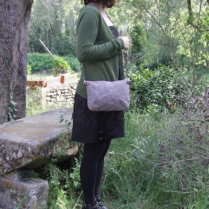 Mini Small Brown Waxed Canvas Crossbody Purse with Zipper and Leather Straps