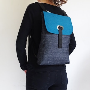 Denim BackPack for Woman with Zipper and safe pocket, Travel Rucksack