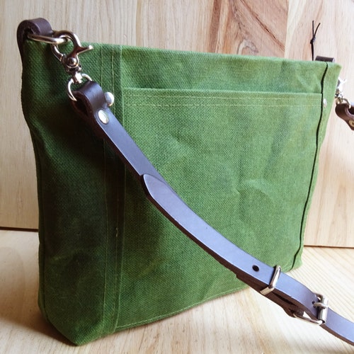 Small Waxed Canvas Crossbody Bag. Green Canvas Purse With Etsy