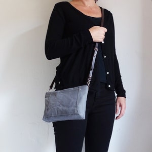Small Waxed Canvas Crossbody Bag, Grey Bag
