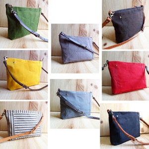 Small Waxed Canvas Crossbody Bag Leather Strap Zipper Purse - Etsy