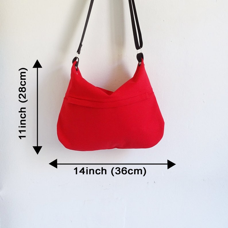 Red Medium Canvas Crossbody Bag with Zipper and outside Pocket. image 6